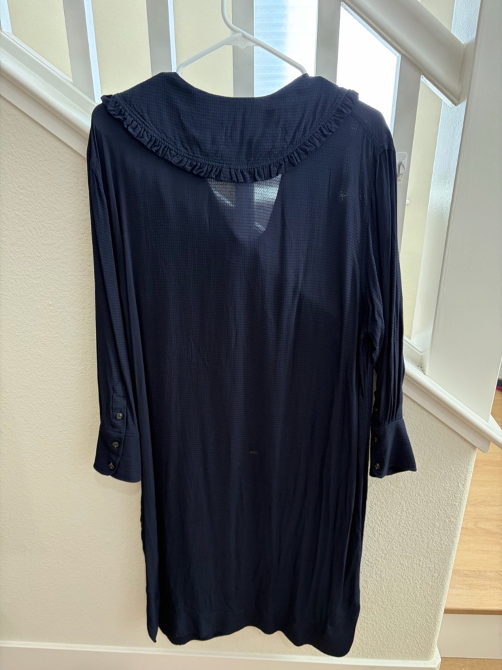 Ganni Navy Ruffled Collar Button-Front Dress - Picture 4 of 5